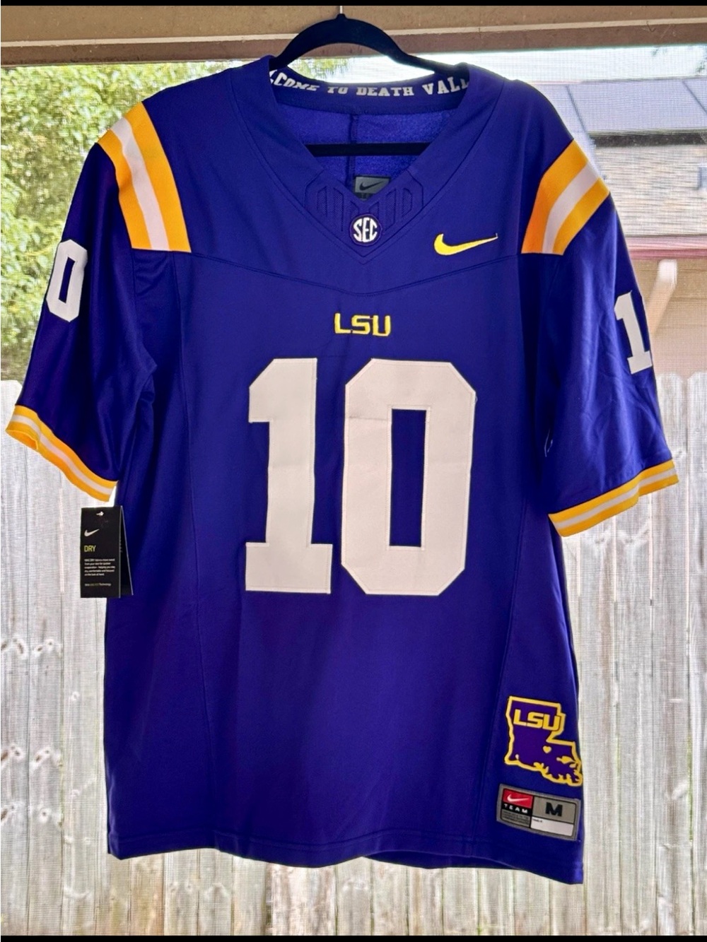 Nike Men's LSU Purple Football Jersey with White Numbers and Gold Accents